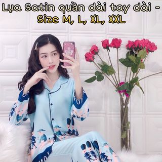 Bộ lụa satin chân bông quần dài tay dài