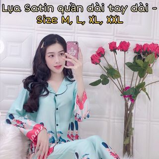 Bộ lụa satin chân bông quần dài tay dài
