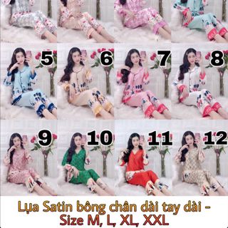 Bộ lụa satin chân bông quần dài tay dài