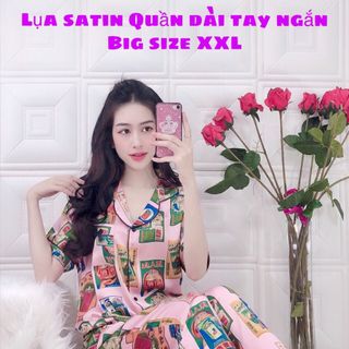 Bộ lụa satin hình quần dài tay ngắn mẫu 2