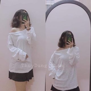 ÁO THUN TRỄ VAI NỮ ĐEN TRẮNG