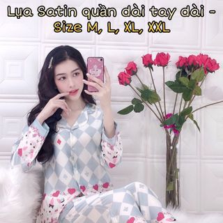 Bộ lụa satin bông chân quần dài tay dài mẫu 1