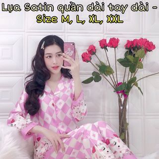Bộ lụa satin bông chân quần dài tay dài mẫu 1