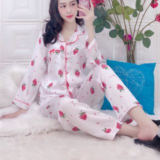 Bộ lụa satin quần dài tay dài mẫu 2