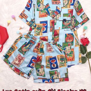 Bộ lụa satin hình quần đùi mẫu 1