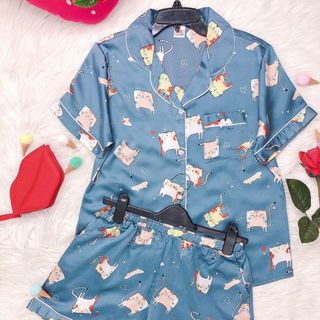 Bộ lụa satin hình quần đùi mẫu 1