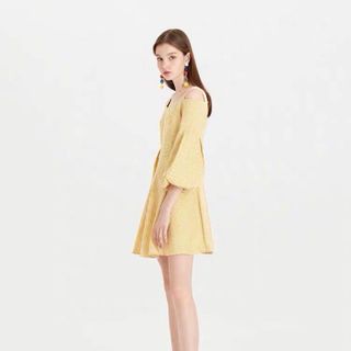 Váy sọc vàng xoè tay bồng Quảng Châu
