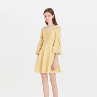 Váy sọc vàng xoè tay bồng Quảng Châu