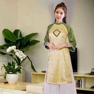 set áo dài cách tân gấm