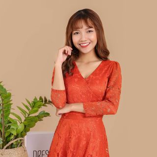 Váy đầm giá sỉ - Đầm váy giá sỉ - Giá bán buôn - Đầm ren xòe chữ a công sở dạo phố dự tiệc giá buôn giá rẻ màu cam