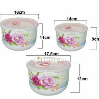 Bộ 3 bát hoa hồng không tai