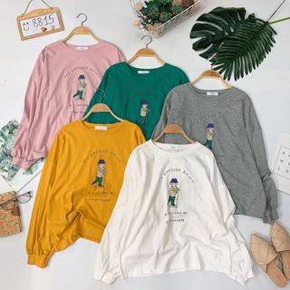 Áo thun tay dài hình cute có bo in hình