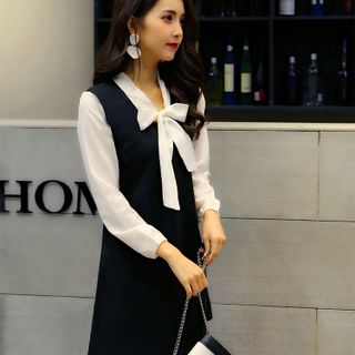 Váy đầm giá sỉ - Đầm váy giá sỉ - Giá bán buôn - Đầm suông thắt nơ công sở giá buôn giá rẻ mới nhất dạo phố dự tiệc