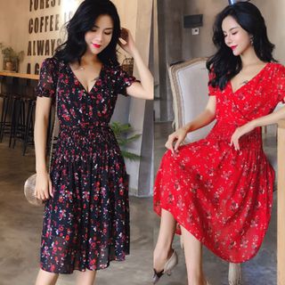 Váy đầm giá sỉ - Đầm váy giá sỉ - Giá bán buôn - Đầm xoè hoa đắp chéo công sở giá buôn giá rẻ mới nhất dạo phố dự tiệc