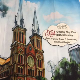 Set áo dài cách tân tơ nhung nền xanh in phong cảnh