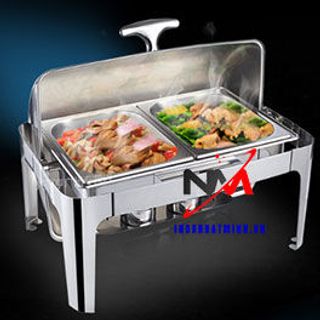 Nồi Hâm Nóng Buffet Chữ Nhật 2 Ngăn Nắp Mở Vòng Cung