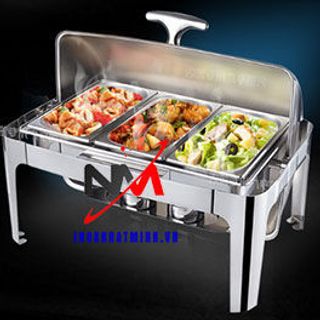 Nồi Hâm Buffet Chữ Nhật 3 Ngăn Nắp Mở Vòng Cung