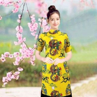 set áo dài cách tân gấm cao cấp