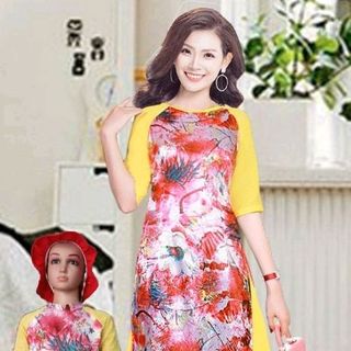 Áo dài mẹ và bé hoa tiết như hình set me và set bé