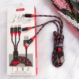 Cáp sạc 3 đầu TYPE C-MICRO-IPHONE dây dù BYZ BL 675 giá sỉ giá bán buôn