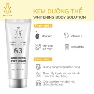 KEM DƯỠNG THỂ - KEM BODY DƯỠNG TRẮNG DA - THANH TẨY LÀN DA NGAY CẢ TRONG KHI NGỦ CÙNG - WHITENING BODY SOLUTION - mỹ phẩm độc quyền từ - MILCAH 100 nguyên liệu từ Nhật Bản