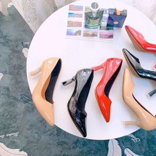 Giày gót 7p viền mica da bóng phom chuẩn