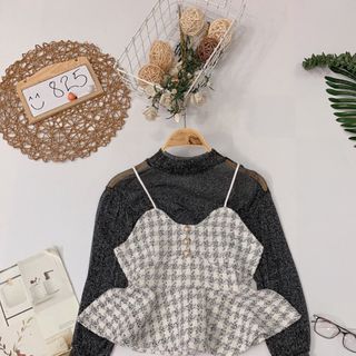 Set áo bố sọc kèm áo len