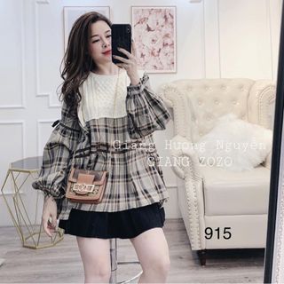 Áo len babydoll phối sọc