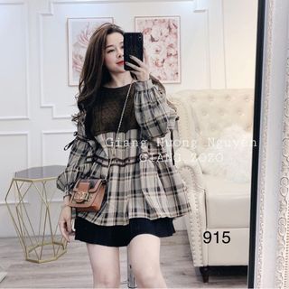 Áo len babydoll phối sọc