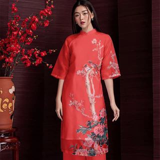 Set áo dài cách tân lụa voan kính nhiều màu