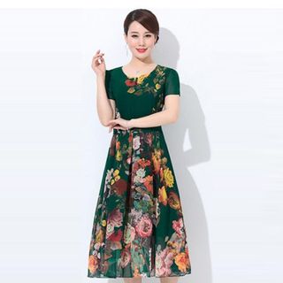 Đầm Hoa In Hình 3D Xòe Xếp Li Cao Cấp