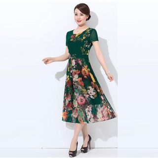 Đầm Hoa In Hình 3D Xòe Xếp Li Cao Cấp