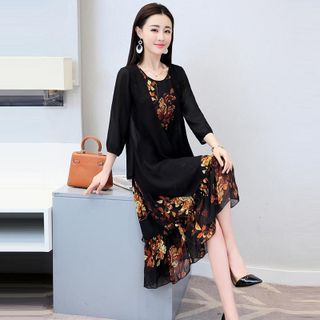 Set Đầm Xòe Và Áo Khoác Voan Đen Cao Cấp