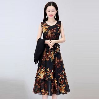 Set Đầm Xòe Và Áo Khoác Voan Đen Cao Cấp
