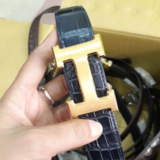 Dây nịt da cá sấu cạnh bọc viền