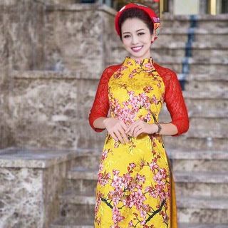 Áo dài gấm hoa tiet nhu hình