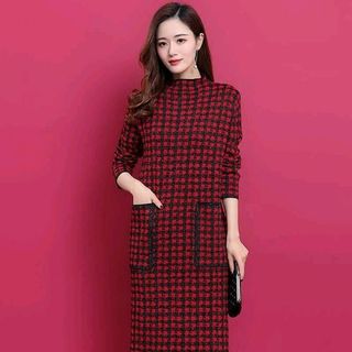 đầm len suông caro