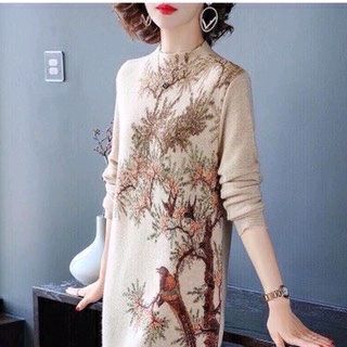 đầm len suông họa tiết