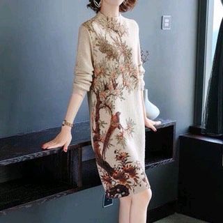 đầm len suông họa tiết