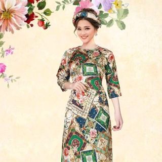 áo dài truyền thống gấm