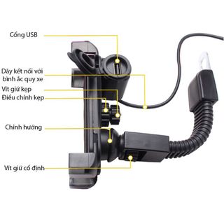 GIÁ ĐỠ KẸP ĐIỆN THOẠI 2 IN 1 GẮN TRÊN XE MÁY CÓ ĐẦU SẠC ĐIỆN THOẠI CỔNG USB