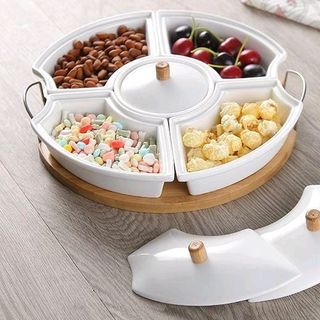 khay mứt sứ đế gỗ tre