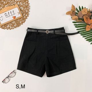 Quần short lưng cao kèm belt Short jean nhung trơn dày đẹp