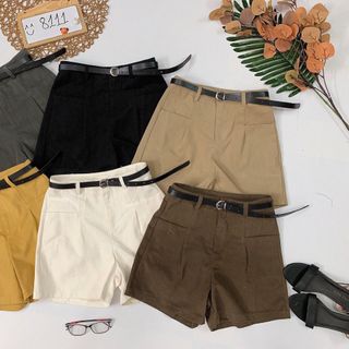 Quần short lưng cao kèm belt Short jean nhung trơn dày đẹp