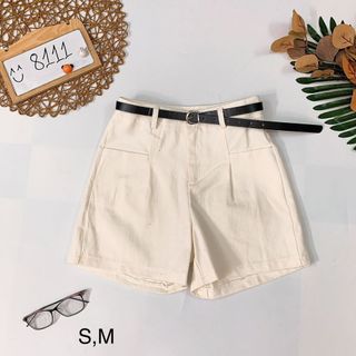 Quần short lưng cao kèm belt Short jean nhung trơn dày đẹp