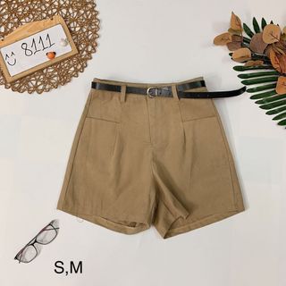Quần short lưng cao kèm belt Short jean nhung trơn dày đẹp