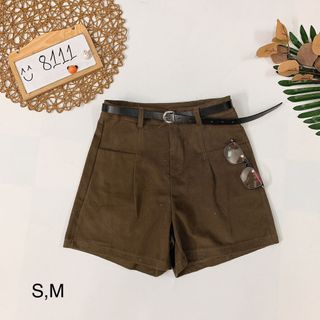 Quần short lưng cao kèm belt Short jean nhung trơn dày đẹp