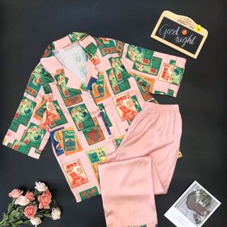 Bộ tay lỡ quần dài lụa quảng châu