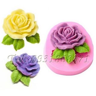 Khuôn rau câu silicon hoa hồng 3 lá - Mã số 45