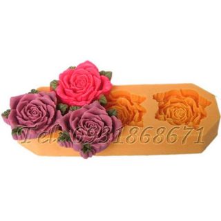 Khuôn rau câu silicon 3 hoa hồng kèm lá - Mã số 11